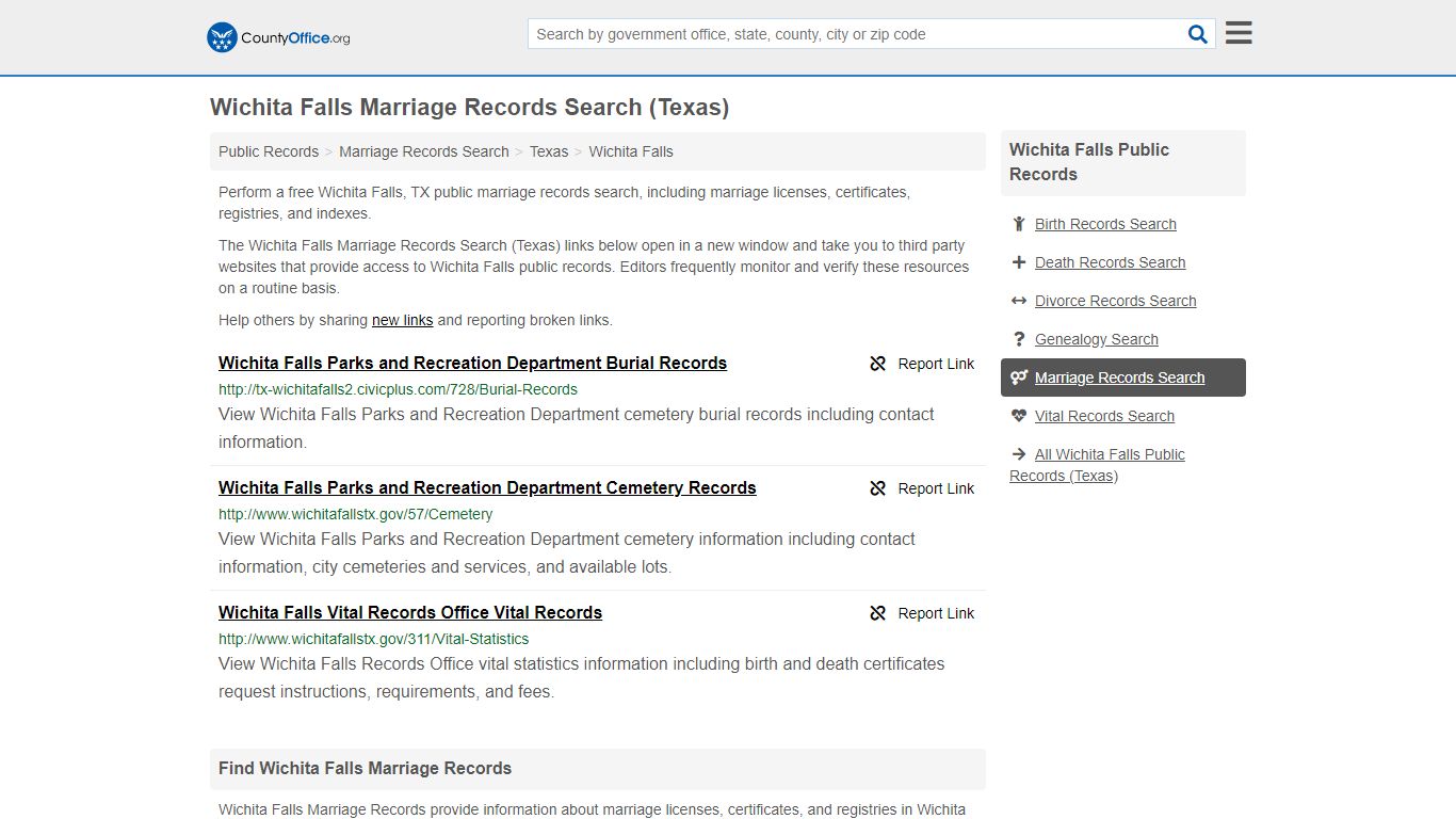 Wichita Falls Marriage Records Search (Texas) - County Office