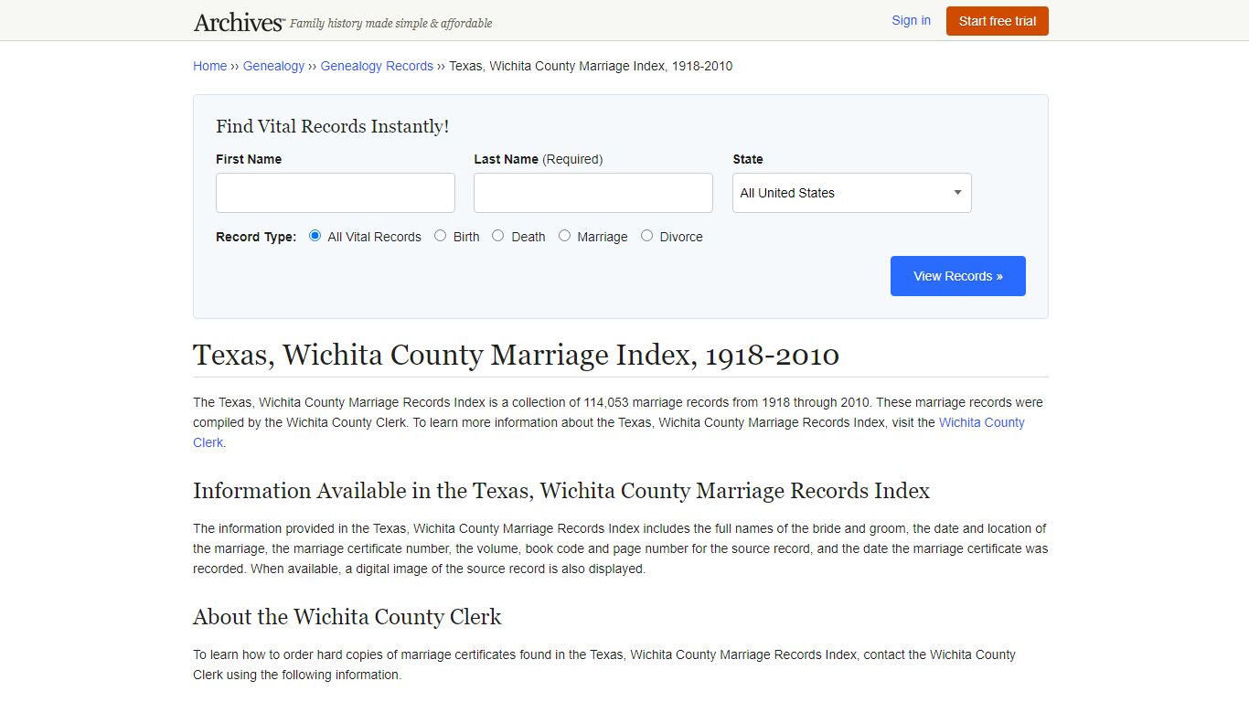 Texas, Wichita County Marriage Records - Archives.com