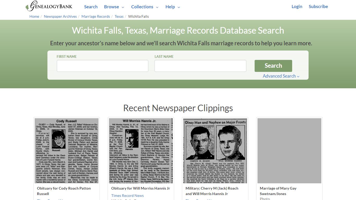 Wichita Falls, Texas, Marriage Records Online Search