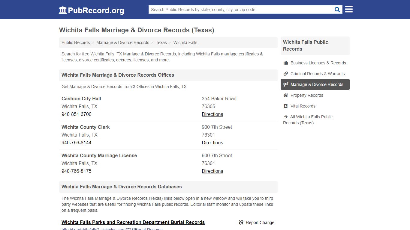 Wichita Falls Marriage & Divorce Records (Texas)