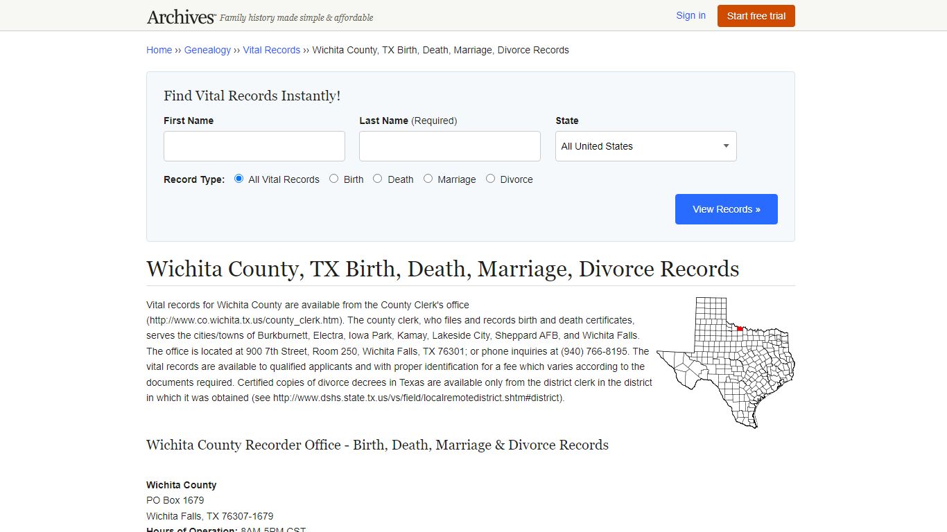 Wichita County, TX Birth, Death, Marriage, Divorce Records - Archives.com